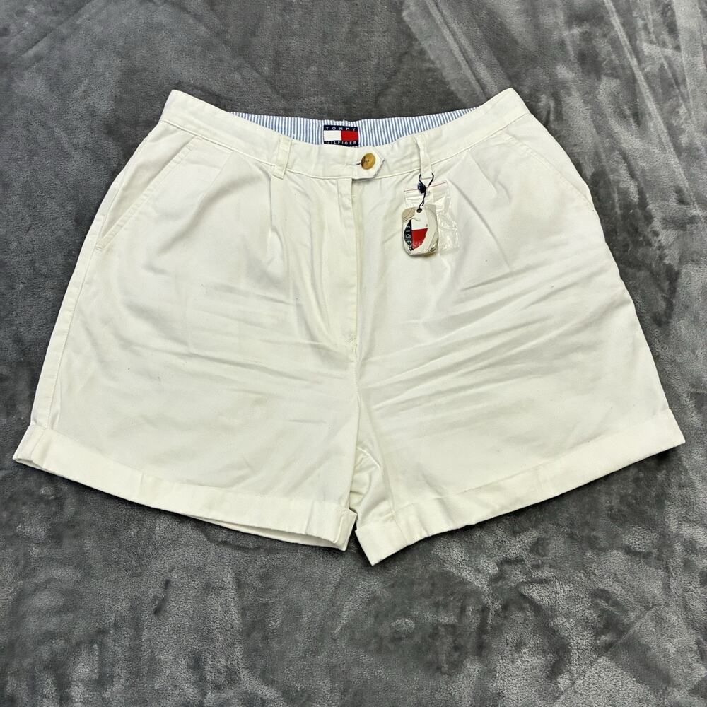 Tommy Hilfiger Khaki Shorts Womens Siz.14‎ White Chino 100% Cotton 6” Cuff